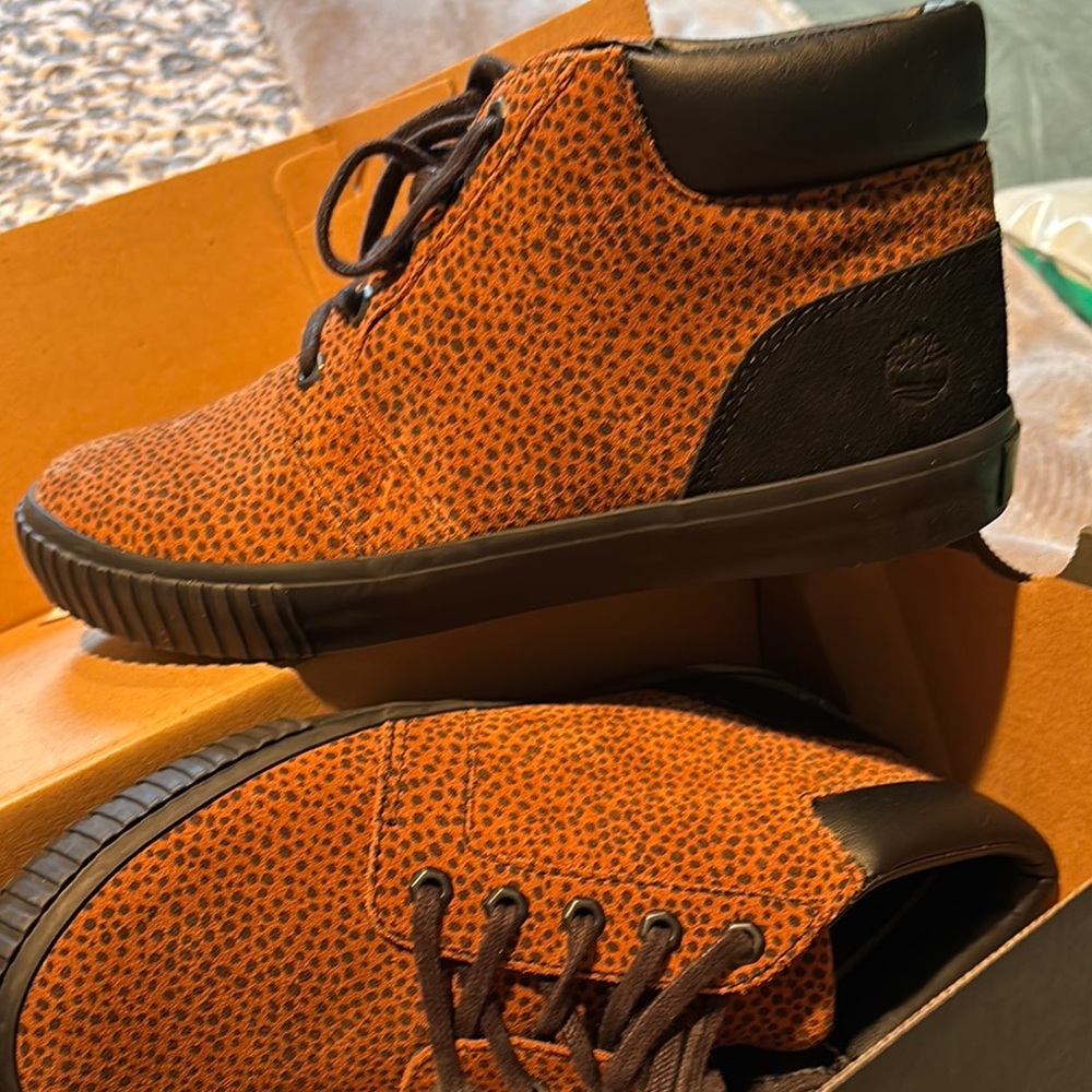Timberland Orange and Black High-Top Sneakers